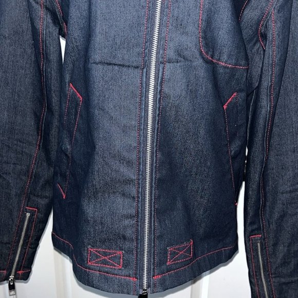 Simons NV Campaign Deep Denim Blue Women’s Jacket Red Contrast Stitching Y2K - Picture 3 of 9